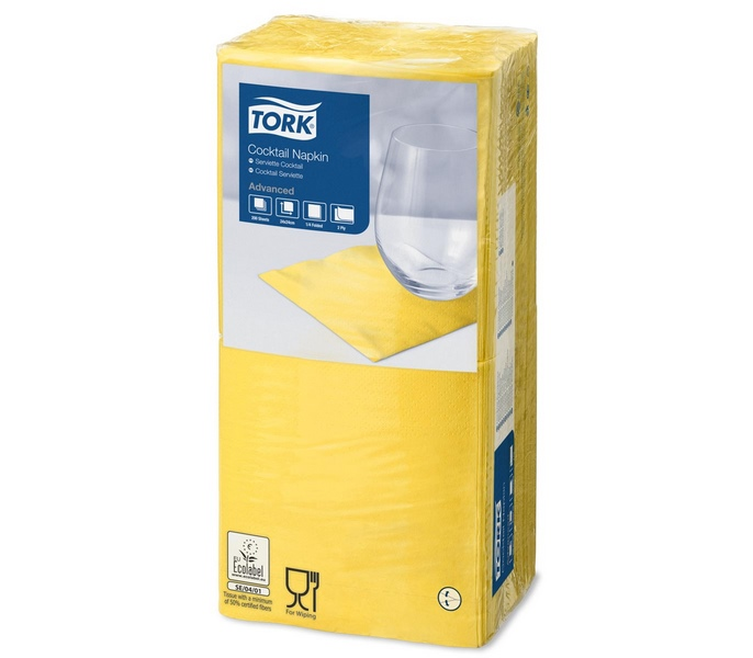 Серветки Tork 24x24 2 шари 200 шт. Жовтий (477823)