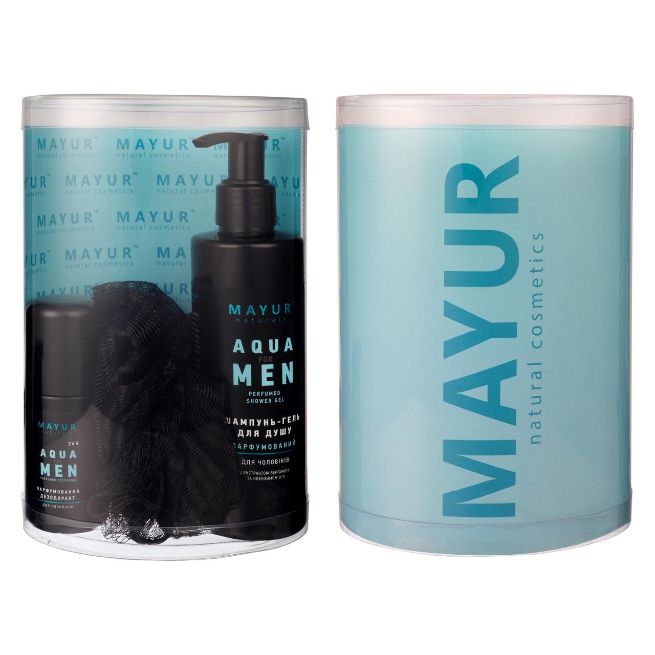 Подарунковий чоловічий набір для тіла та волосся Aqua for men шампунь-гель дезодорант мочалка 7.15