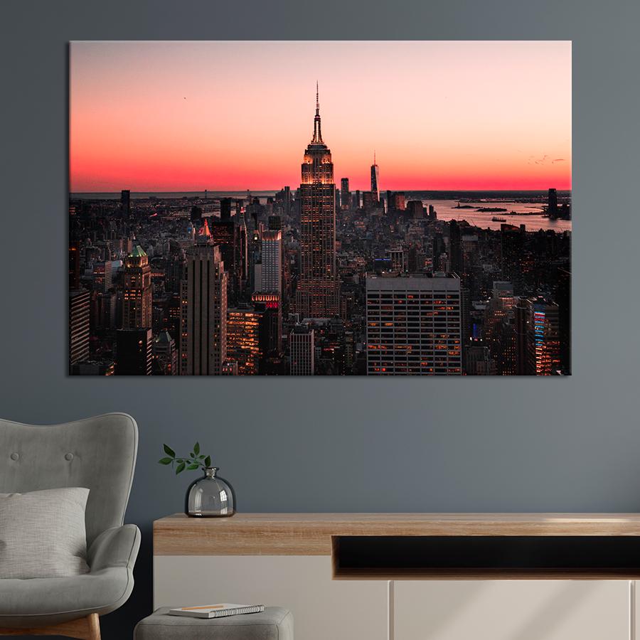 Картина город Розовый закат в Нью-Йорке 120x80 см (A840-1)