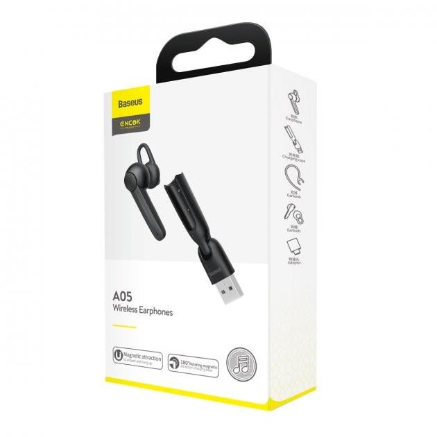 Гарнітура бездротова Baseus Bluetooth Encok Wirelless Earphones A05  USB док-станція чорний (NGA05-01) - фото 9