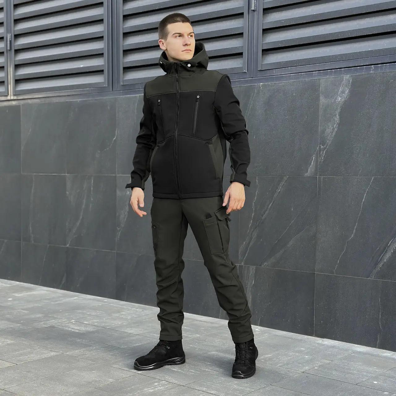 Спортивний костюм чоловічий демісезонний Pobedov Setup soft shell куртка/штани на флісі 3XL Хакі/Чорний (26526/1/6)