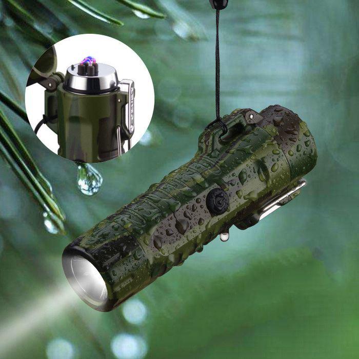 Водонепроницаемая USB зажигалка с фонариком со встроенным аккумулятором электроимпульсная 2 дуги - фото 3