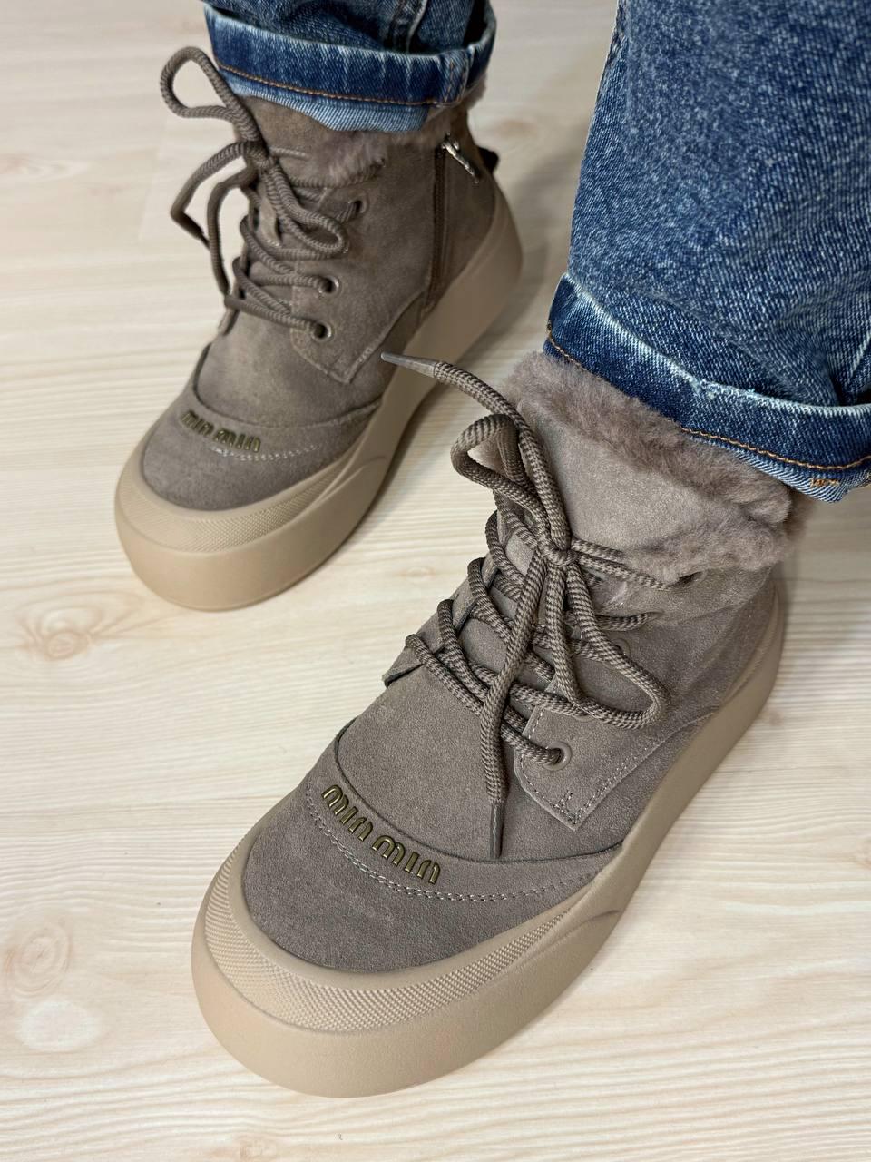 Черевики жіночі Hengji 677-3 замшеві високі кеди на хутрі р. 37 Бежевий (5718) - фото 5