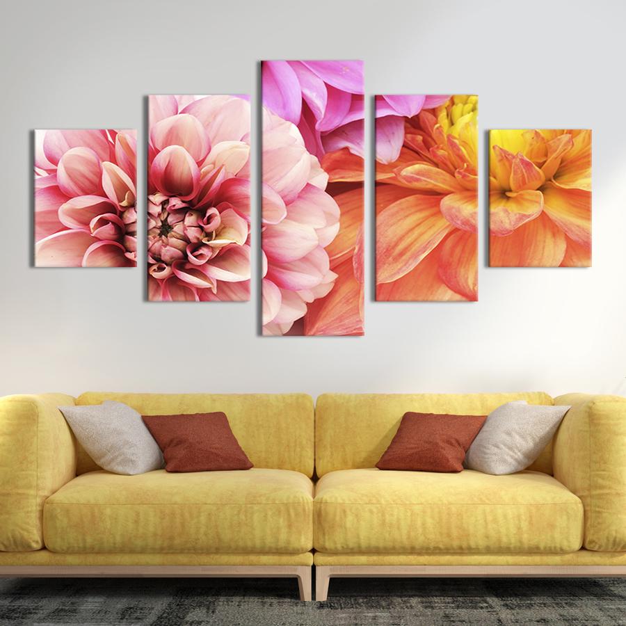 Модульная картина из 5 частей на холсте интерьерная картина Яркие лепестки хризантем 187x94 см (228-52) Модульная картина из 5 частей на холсте интерьерная картина Яркие лепестки хризантем 187x94 см (228-52)