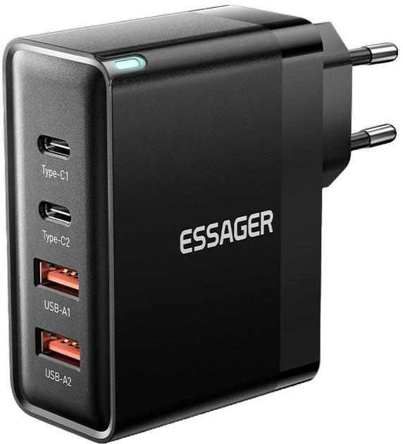 Зарядний пристрій Essager Grace 100W GaN 4 Ports Travel Charger 2 Type-C 2 Type-A Black (ECT2CA-QYB01-Z)