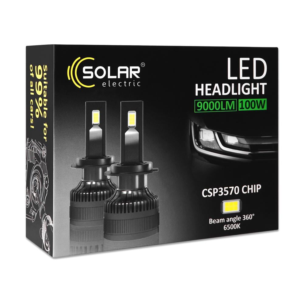 Автолампа Solar LED H8-H11-H16 12/24V 100W 9000Lm 6500K CSP3570 2шт - фото 2 Автолампа Solar LED H8-H11-H16 12/24V 100W 9000Lm 6500K CSP3570 2шт - фото 2