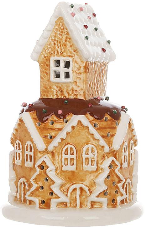 Декоративный пряничный домик 17см с LED-подсветкой, Коричневый.