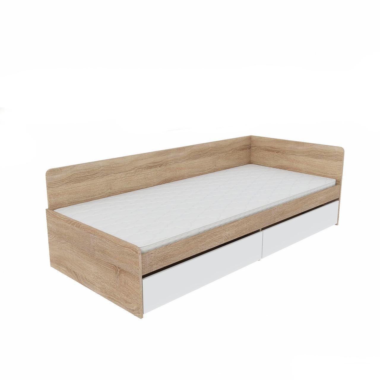 Ліжко односпальне Еверест з шухлядами 800 суцільний щит 80x190 см Дуб сонома/Білий (EVR-20739.03) - фото 3