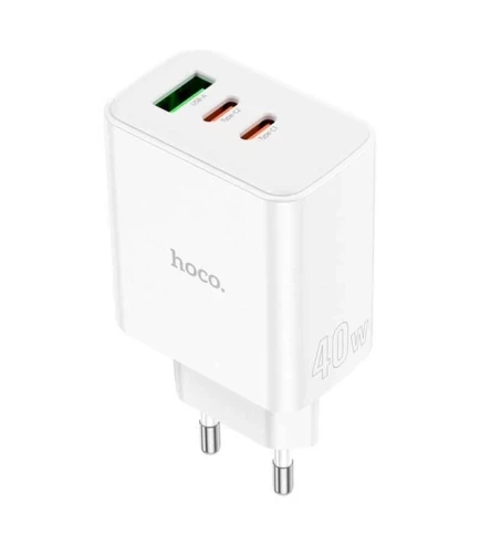 Мережевий зарядний пристрій Hoco C126А USB/USB-C/USB-C/PD40W Білий (2660543416)