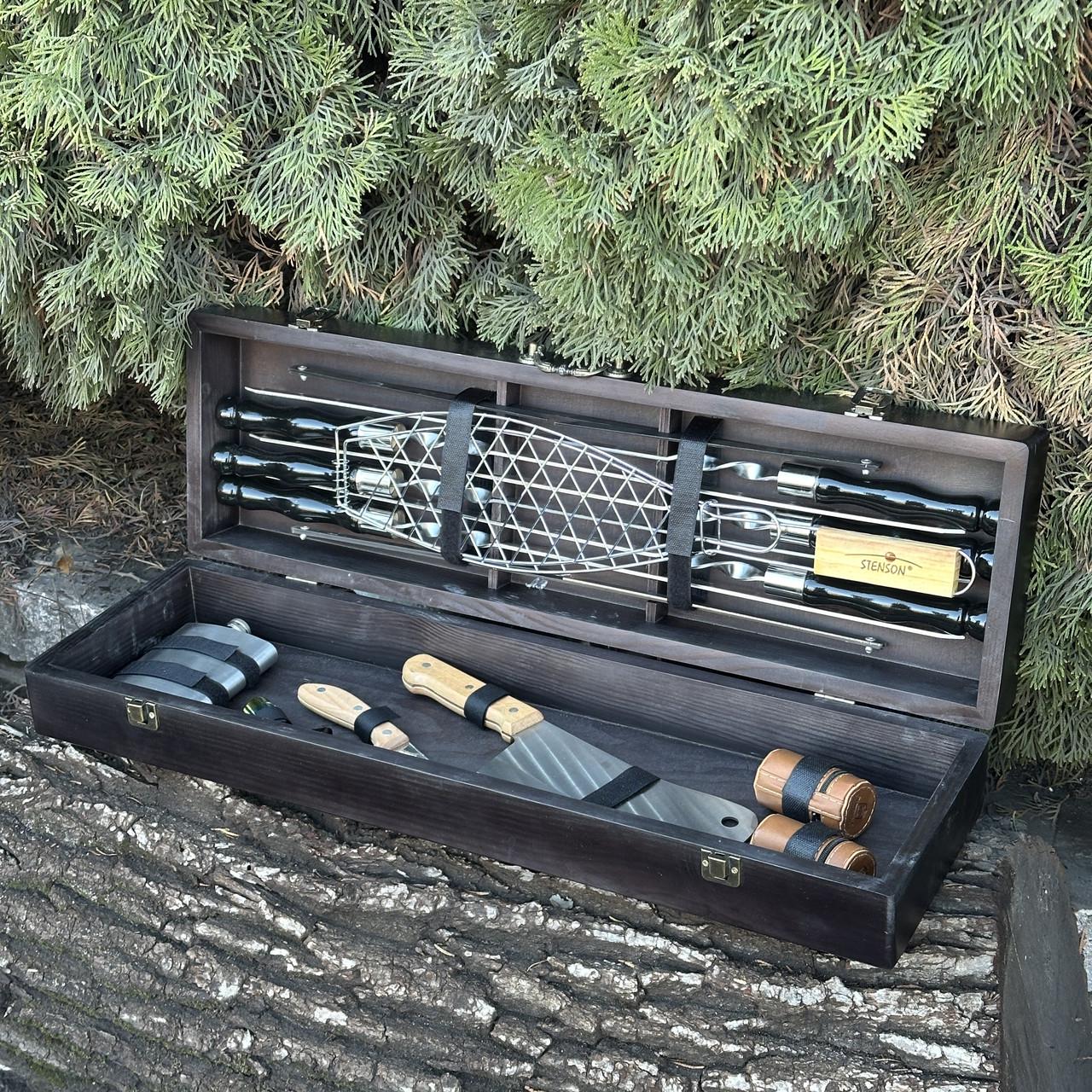 Подарунковий набір шампурів Mzavod Майстер BBQ із нержавіючої сталі в дерев’яному кейсі 720x120x210 мм 20 пр. Чорний (136-17-1190210000057) - фото 8 Подарунковий набір шампурів Mzavod Майстер BBQ із нержавіючої сталі в дерев’яному кейсі 720x120x210 мм 20 пр. Чорний (136-17-1190210000057) - фото 8