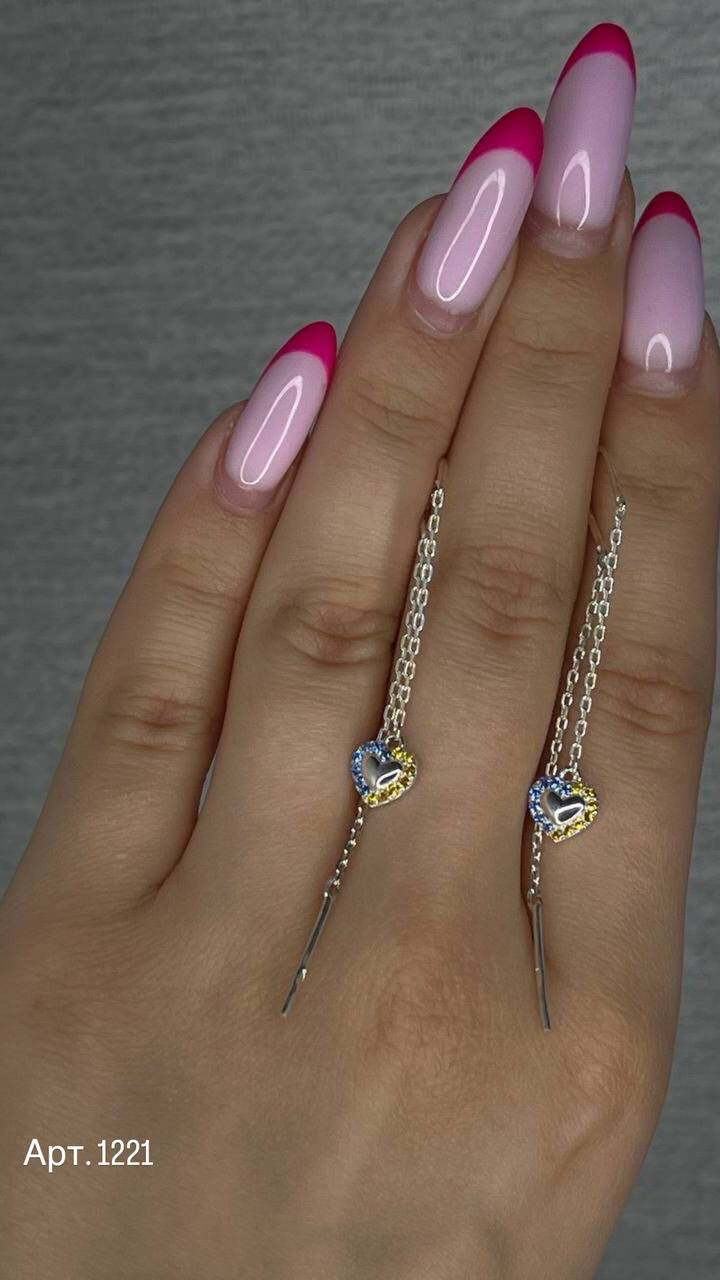 Серьги серебряные протяжки Кердечка с камешками двойные 925 проба (26943737) - фото 2 Серьги серебряные протяжки Кердечка с камешками двойные 925 проба (26943737) - фото 2