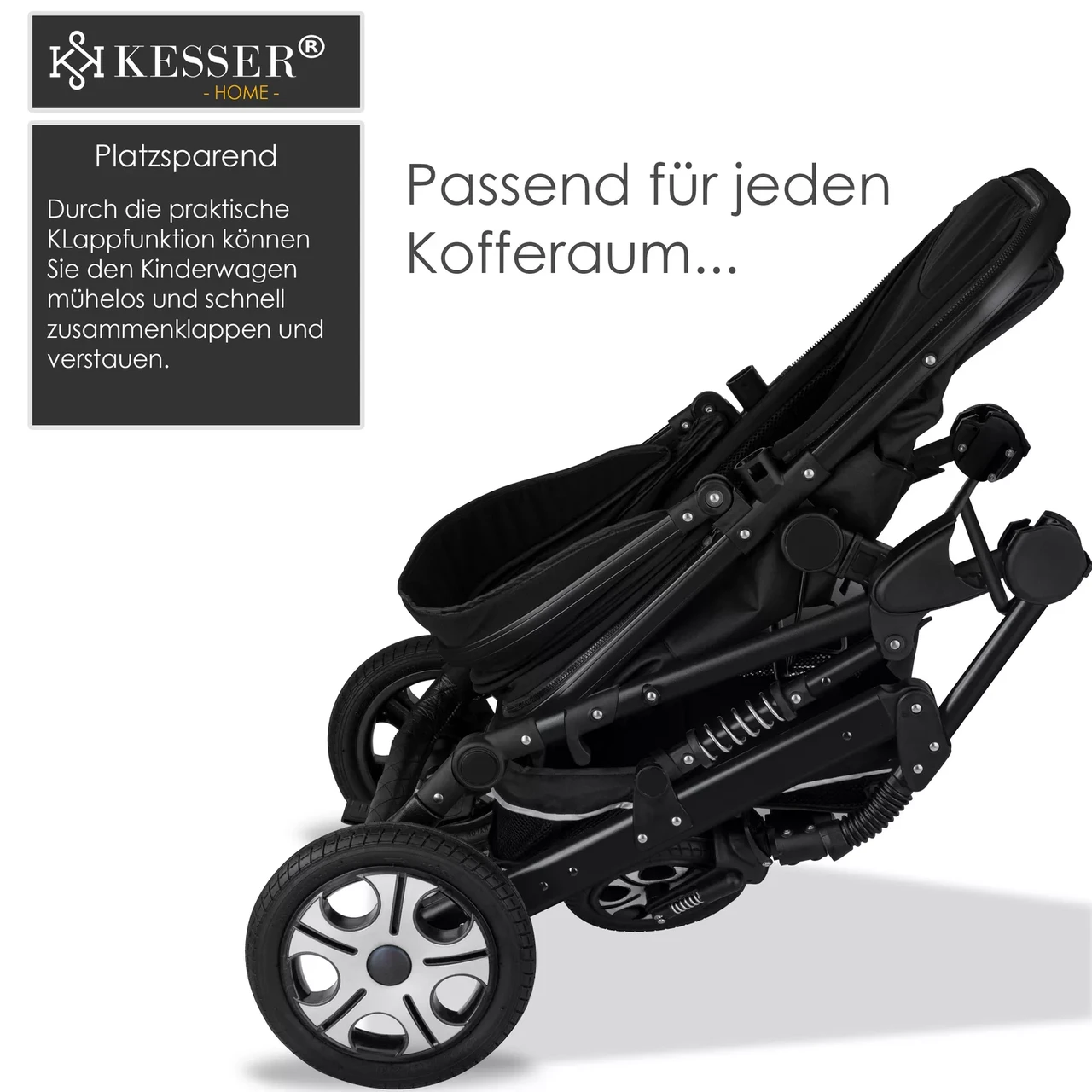 Коляска детская с автокреслом KESSER 3в1 94x64x119 см Черный - фото 7