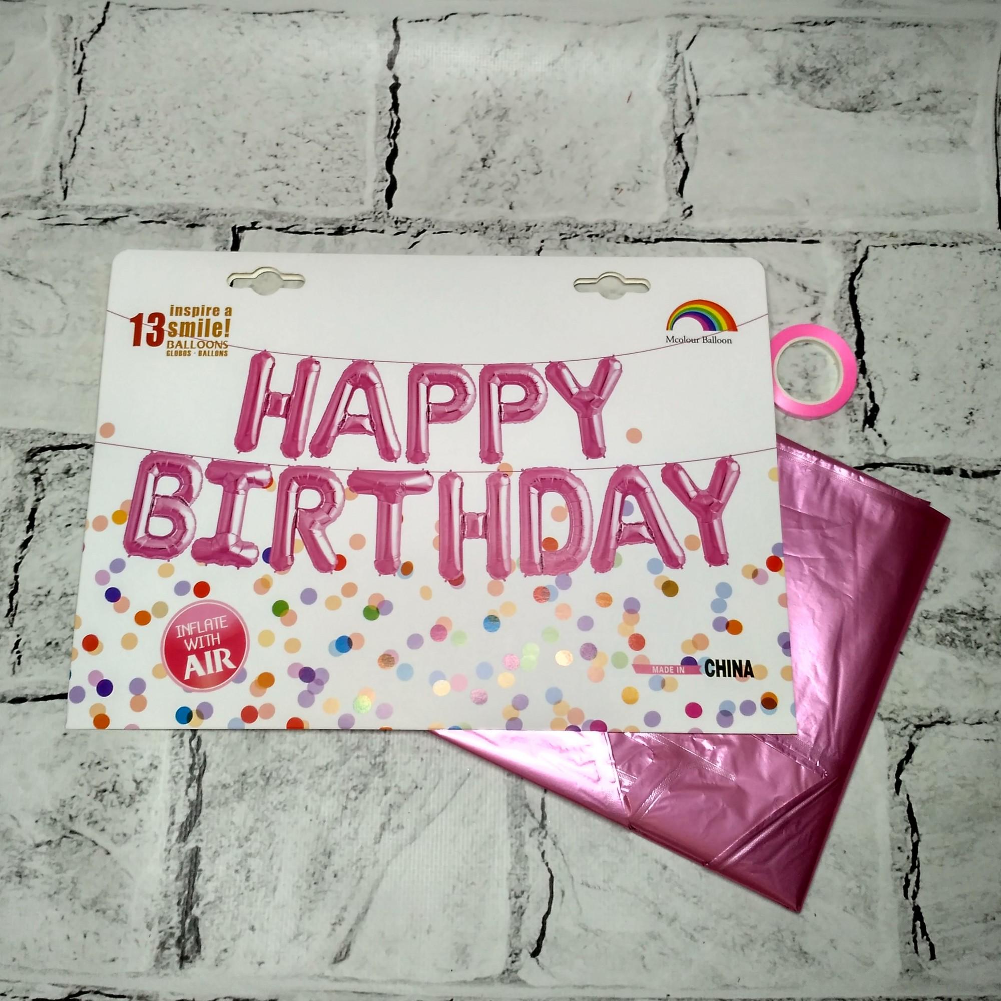 Воздушные шарики фольгированные Буквы "Happy birthday" Розовый (T-004)