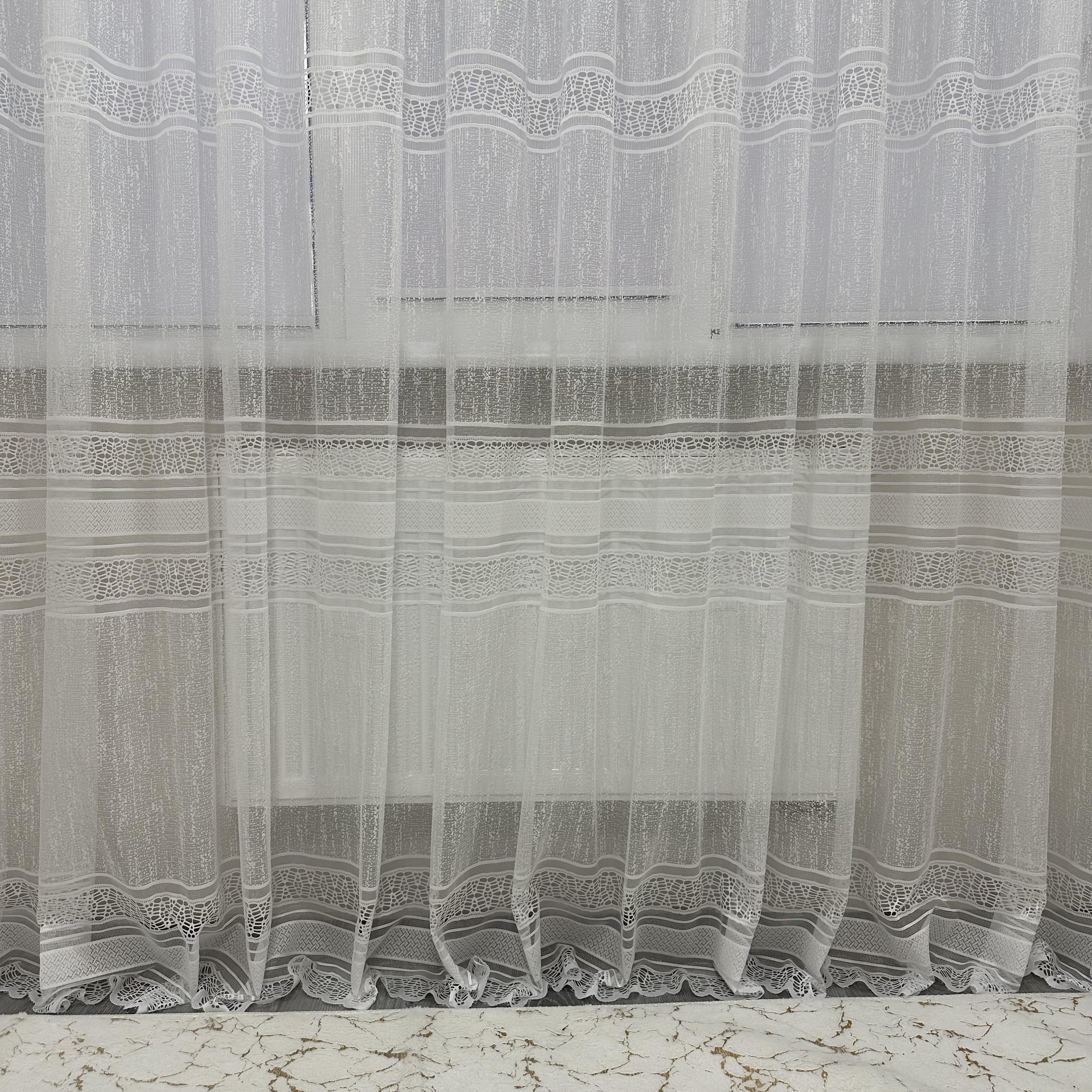 Тюль жаккард готова з візерунком 300х270 см на тасьмі 6 см 2 ряди петель Білий (ТПБ-3) - фото 6