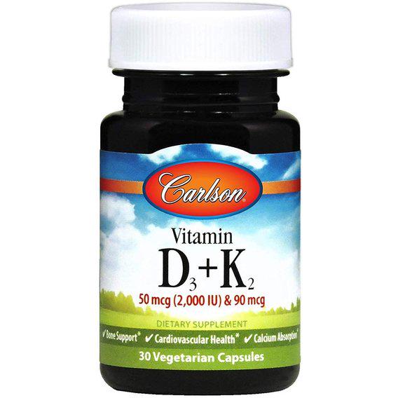 Комплекс Витамин D3+K2 Carlson Labs Vitamin D3 K2 50 mcg 2000 IU 90 mcg 30 Veg Caps CAR-10600 - фото 1