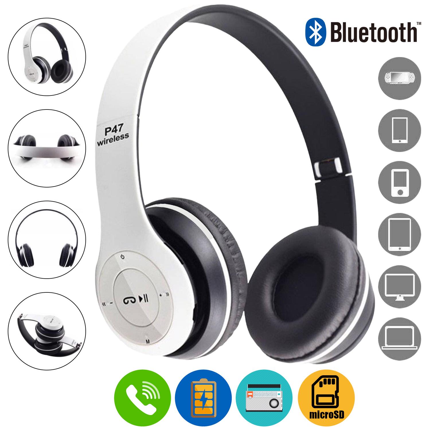 Беспроводные наушники Bluetooth Wireless P47 Black/microSD/FM White - фото 4