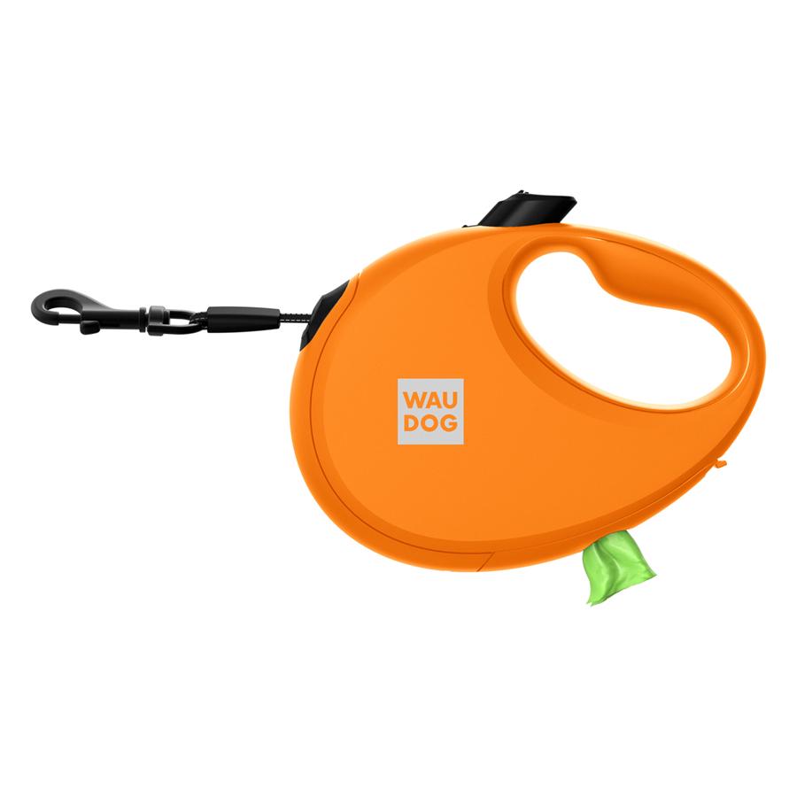 Поводок-рулетка для собак Waudog R-leash с контейнером для пакетов и светоотражающей лентой S/до 12 кг/3 м Orange (26274) - фото 2