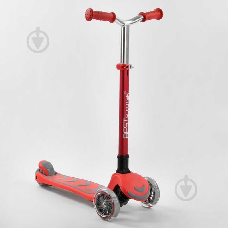 Самокат трехколесный Best Scooter складной алюминиевый руль, 4 колеса PU со светом Red (99639)