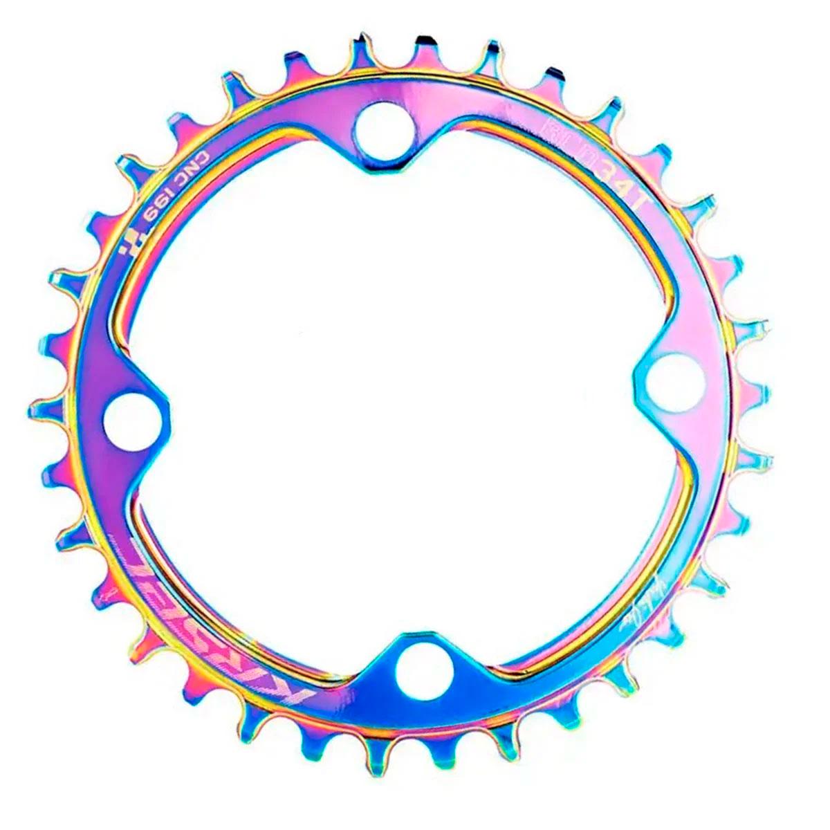 Звезда на велосипед фрезерованная Krsec Narrow Wide Rainbow 104 BCD 34T неспадайка (3636)