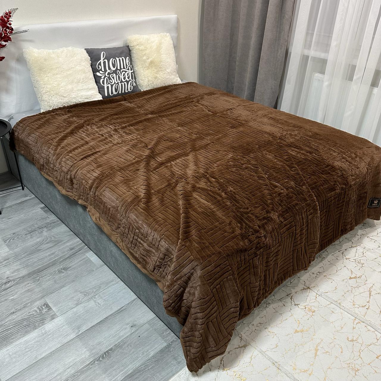 Покрывало микрофибра/велюр 200х230 см Коричневый (P-геометрия-5)