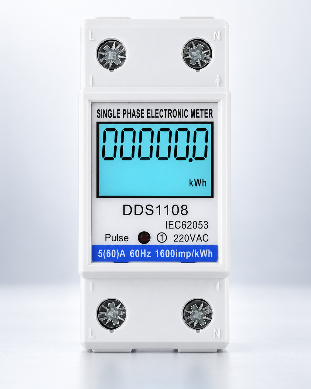 Счетчик электроэнергии однофазный DDS1108 220 В 60 А с LCD-подсветкой на DIN-рейку