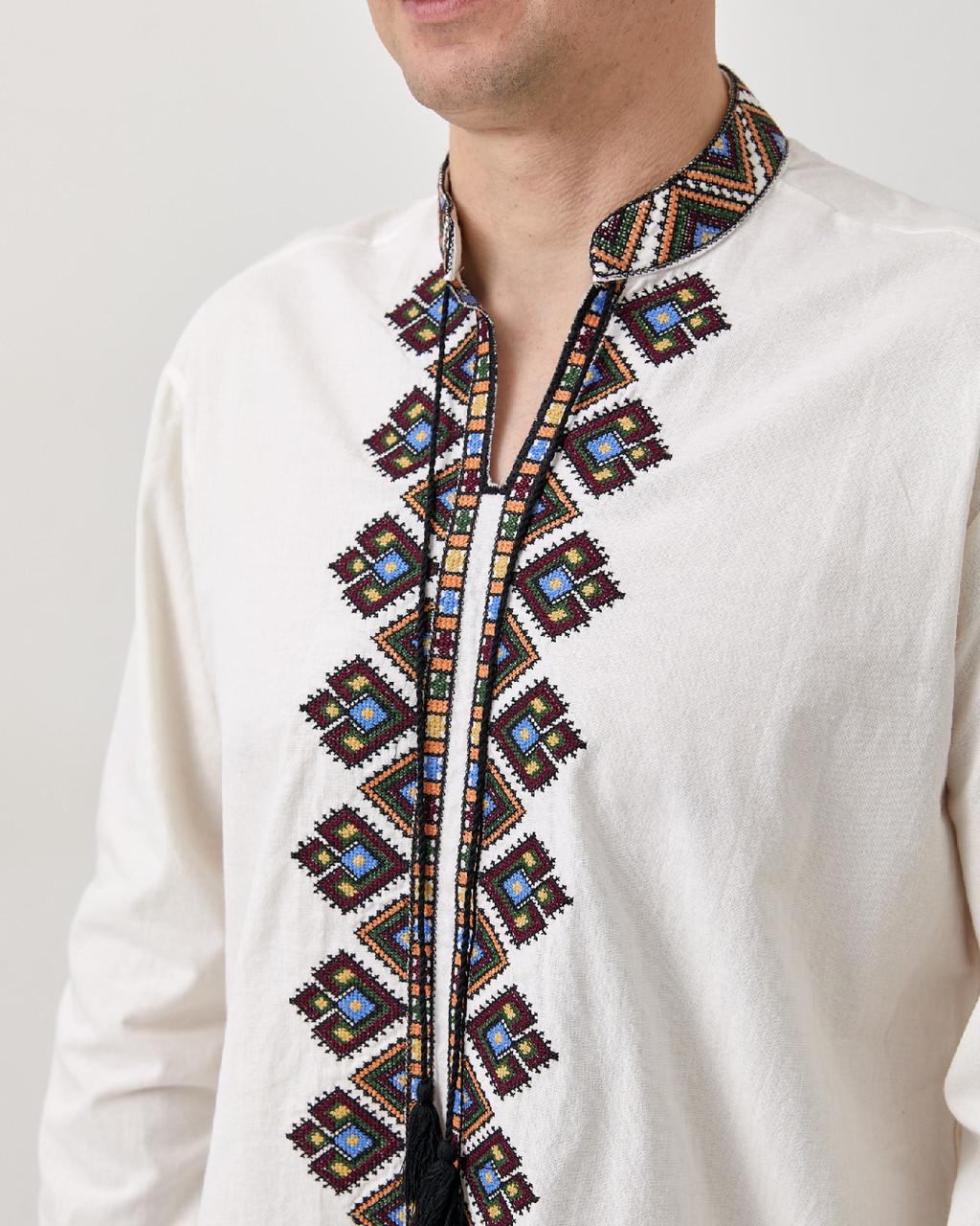 Вышиванка мужская с геометрическим орнаментом ESQ B001 с длинным рукавом M Белый - фото 5 Вышиванка мужская с геометрическим орнаментом ESQ B001 с длинным рукавом M Белый - фото 5