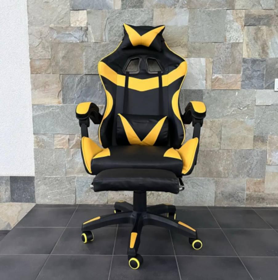 Кресло геймерское Vector KO48CZE с массажной подушкой и подножкой тканевая обивка Черно-желтый (30372)