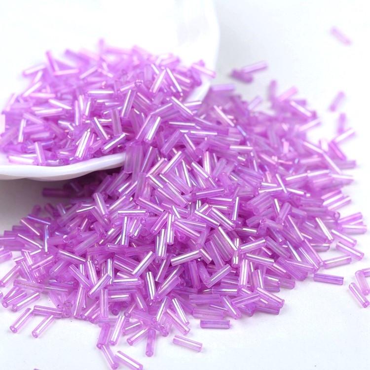 Бисер стеклярус блестящий 2х6 мм 50 г Сиреневый/Радужный (БР0206с65)