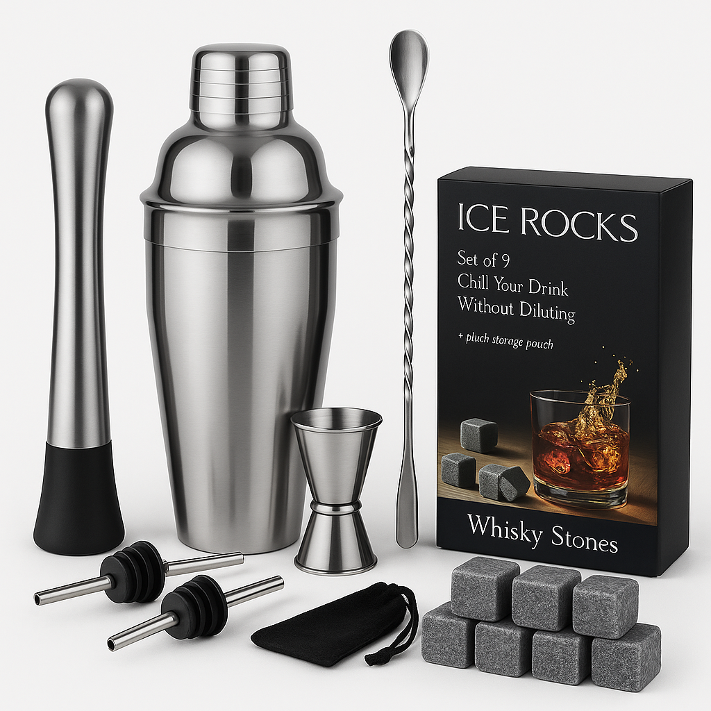 Набор барных аксессуаров 6в1 с шейкером 550 мл и 9 охлаждающими камешками для коктейлей (2700535825)