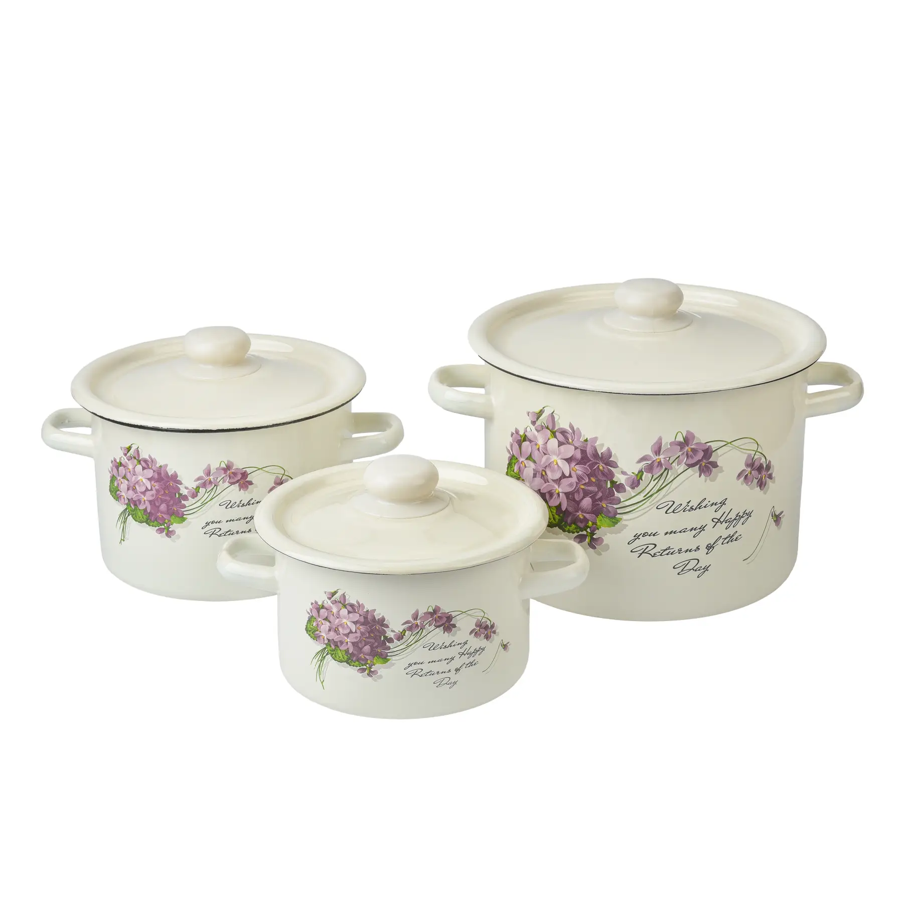 Набір каструль Віола емальованих із кришками 3 шт. (8221)