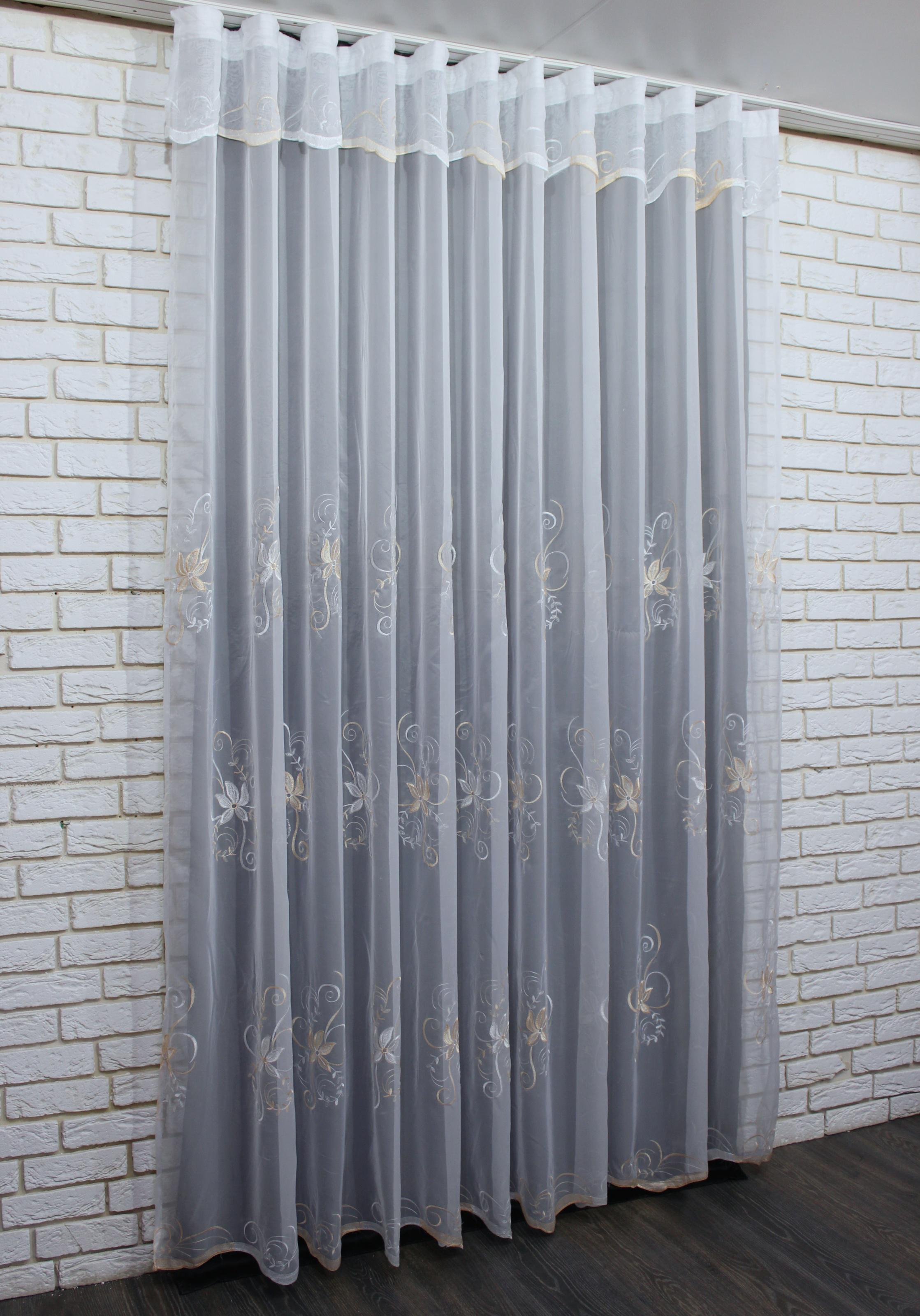 Тюль VR-Textil 782т шифон с вышивкой и галстуком 300х250 см Белый/Кофейный (40-500) Тюль VR-Textil 782т шифон с вышивкой и галстуком 300х250 см Белый/Кофейный (40-500)