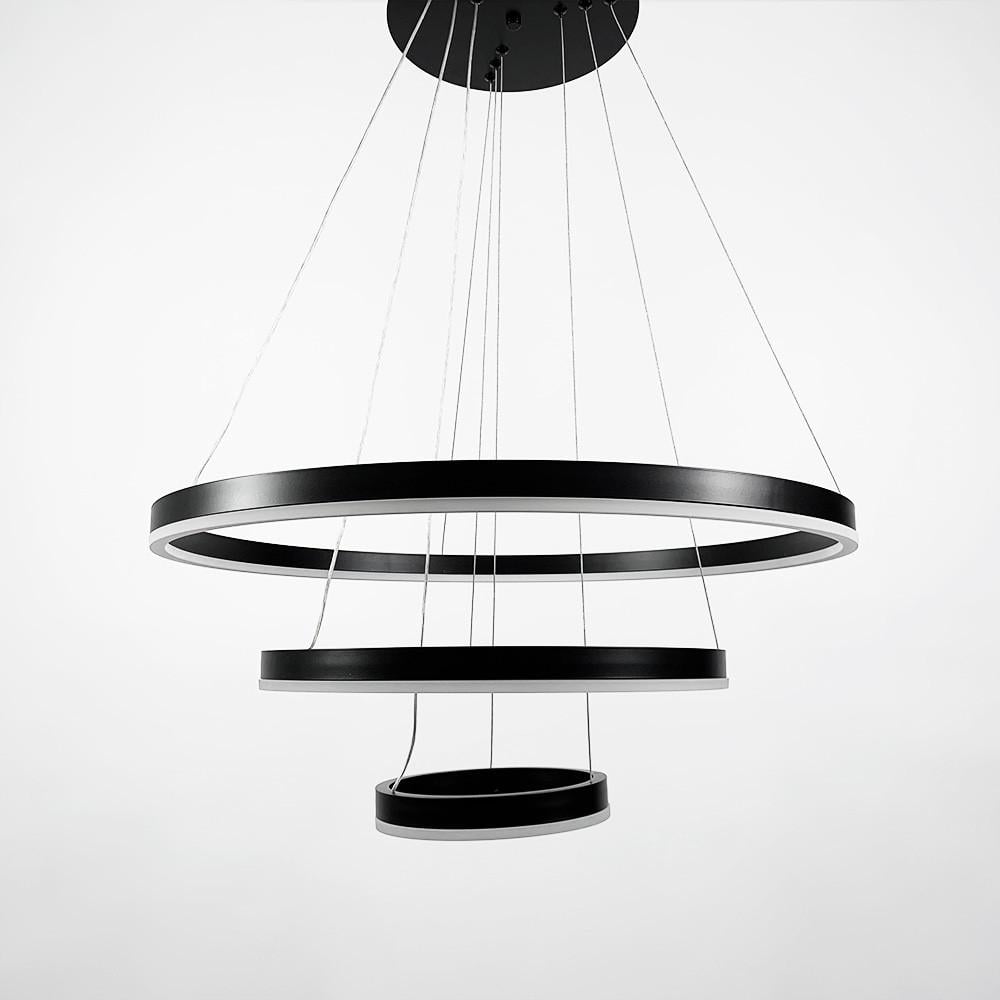 Люстра подвесная LED на три кольца 60 40 и 20 см Черный (MJ 93-600+400+200 BK)