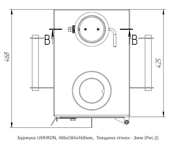Піч-буржуйка UKRIRON на дровах для опалення та готування їжі з варильною поверхнею та кільцями 3 мм 486х584х468 мм (18628.AR) - фото 4