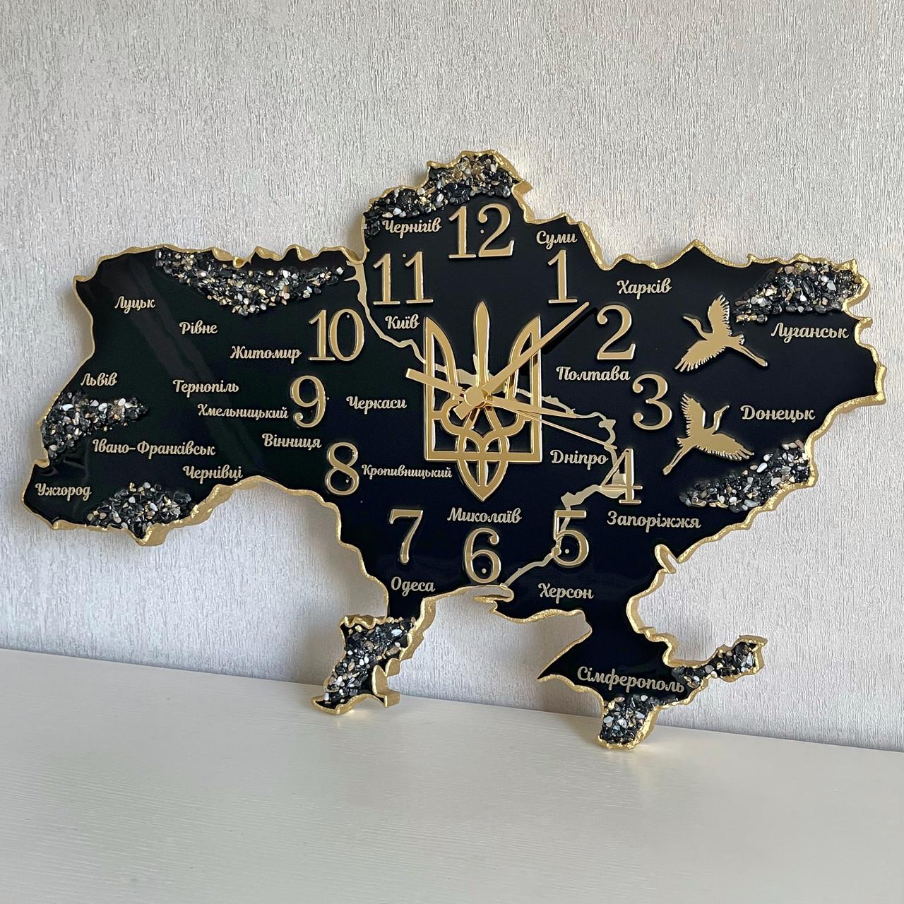 Часы настенные из эпоксидной смолы Карта Украины 120х76 см