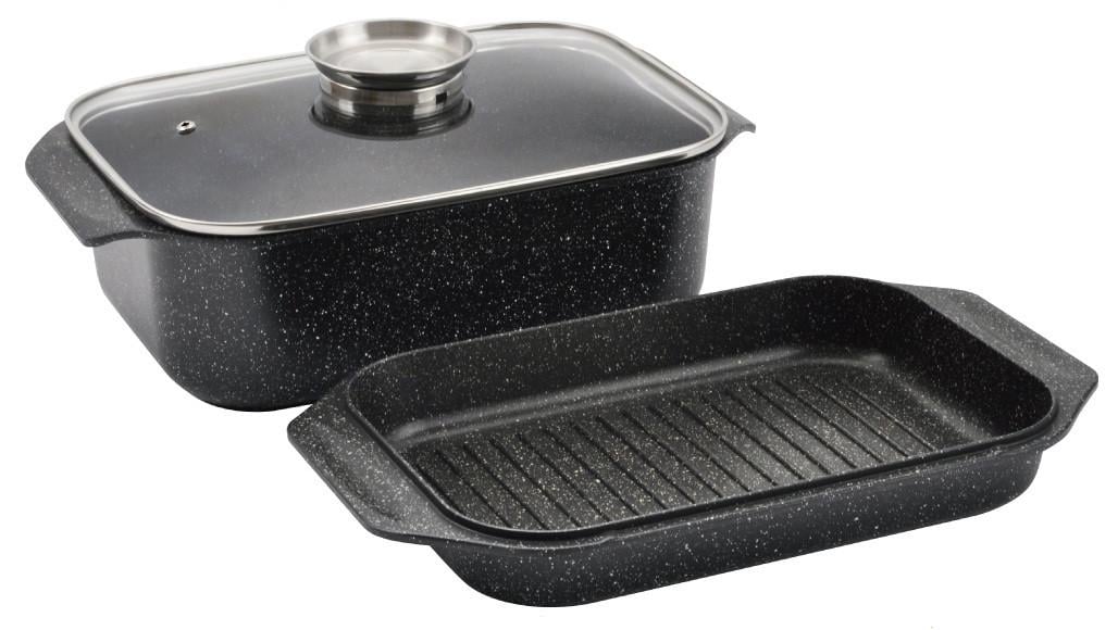 Утятница с двумя крышками Edenberg прямоугольная 6,5 л с мраморным антипригарным покрытием (EB-4610)