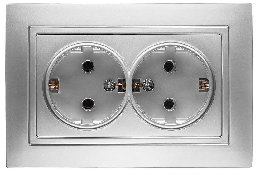 Розетка двухместная с заземлением MARSHEL ELEGANT RS16-380 Silver