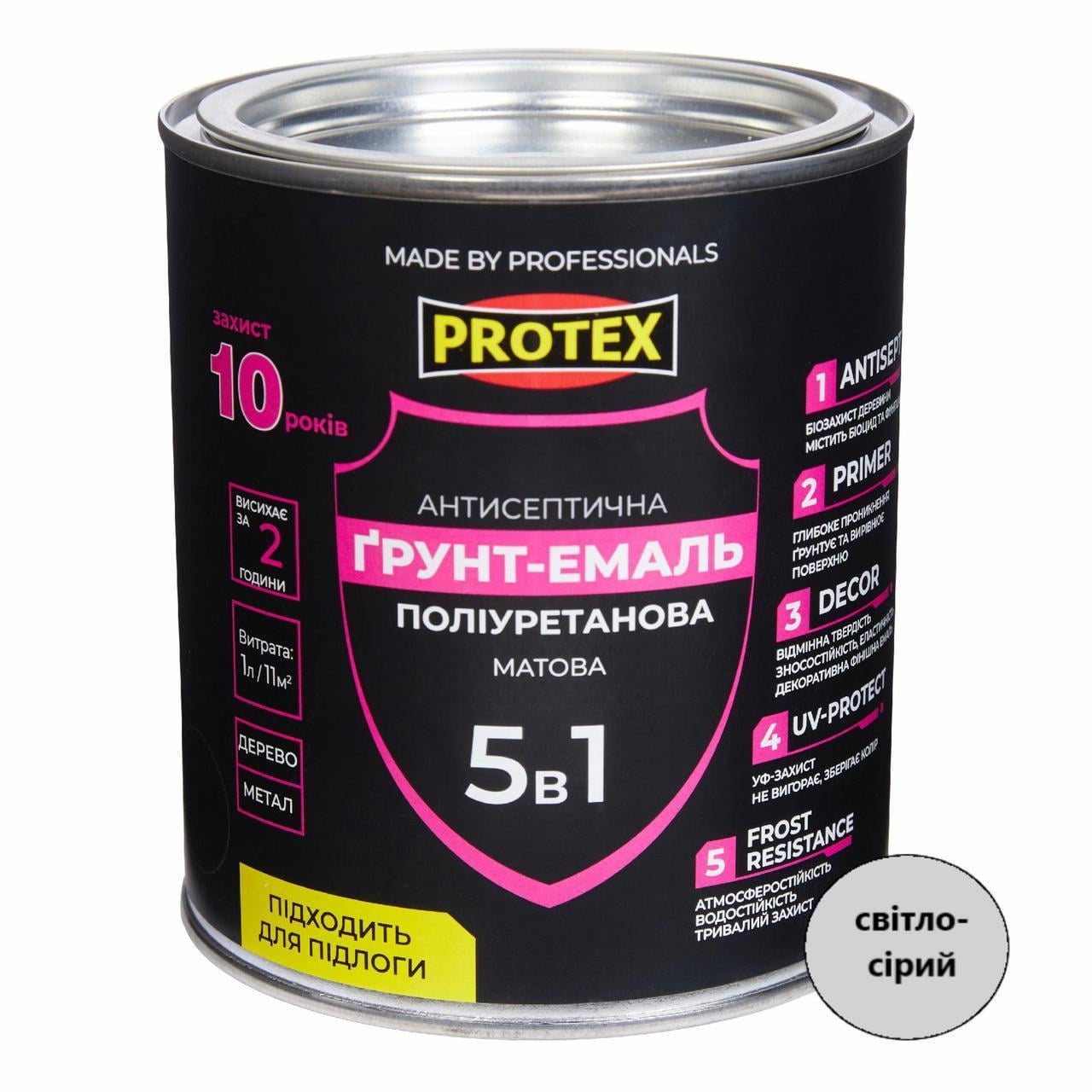 Грунт-эмаль 5в1 полиуретановая для дерева матовая PROTEX 0,8 кг 670 мл RAL 7047 Светло-серый (3014750495)