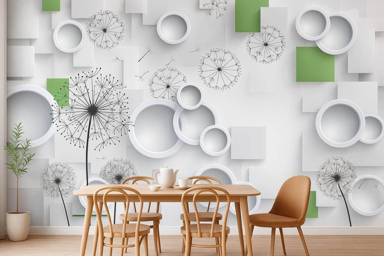 Фотообои флизелиновые Styleo Print-walls 3D Одуванчики с кругами 0334 300х200 см (Pw-0334)