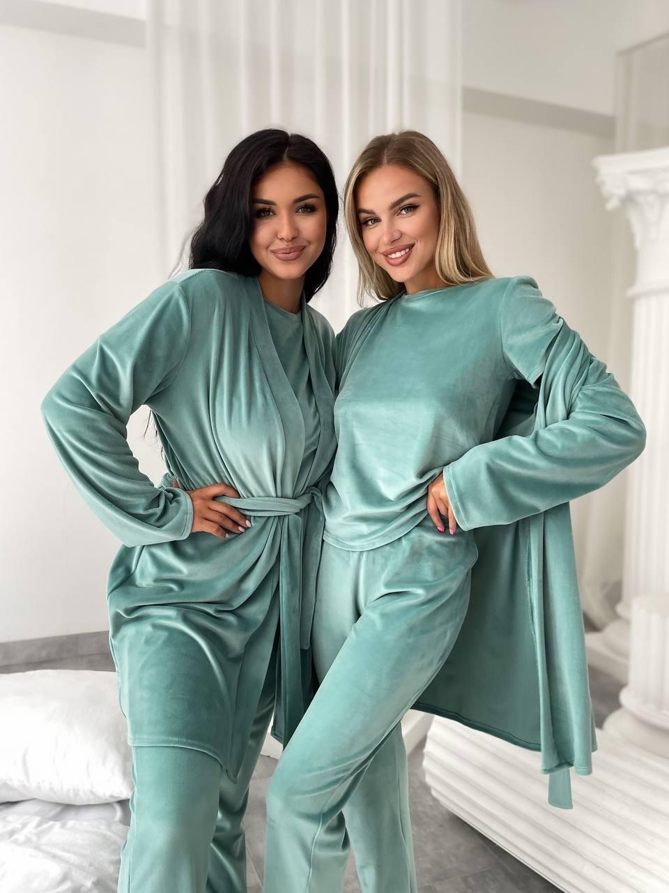 Пижама женская велюровая 1545а тройка р. 42/44 Бирюзовый (20866418) - фото 6 Пижама женская велюровая 1545а тройка р. 42/44 Бирюзовый (20866418) - фото 6