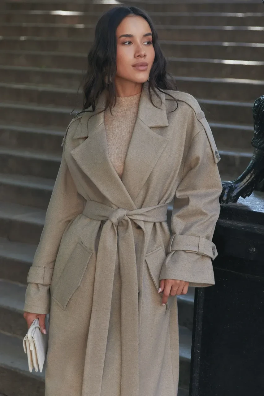 Тренч Seventeen з італійської вовни S-M Бежевий - фото 6