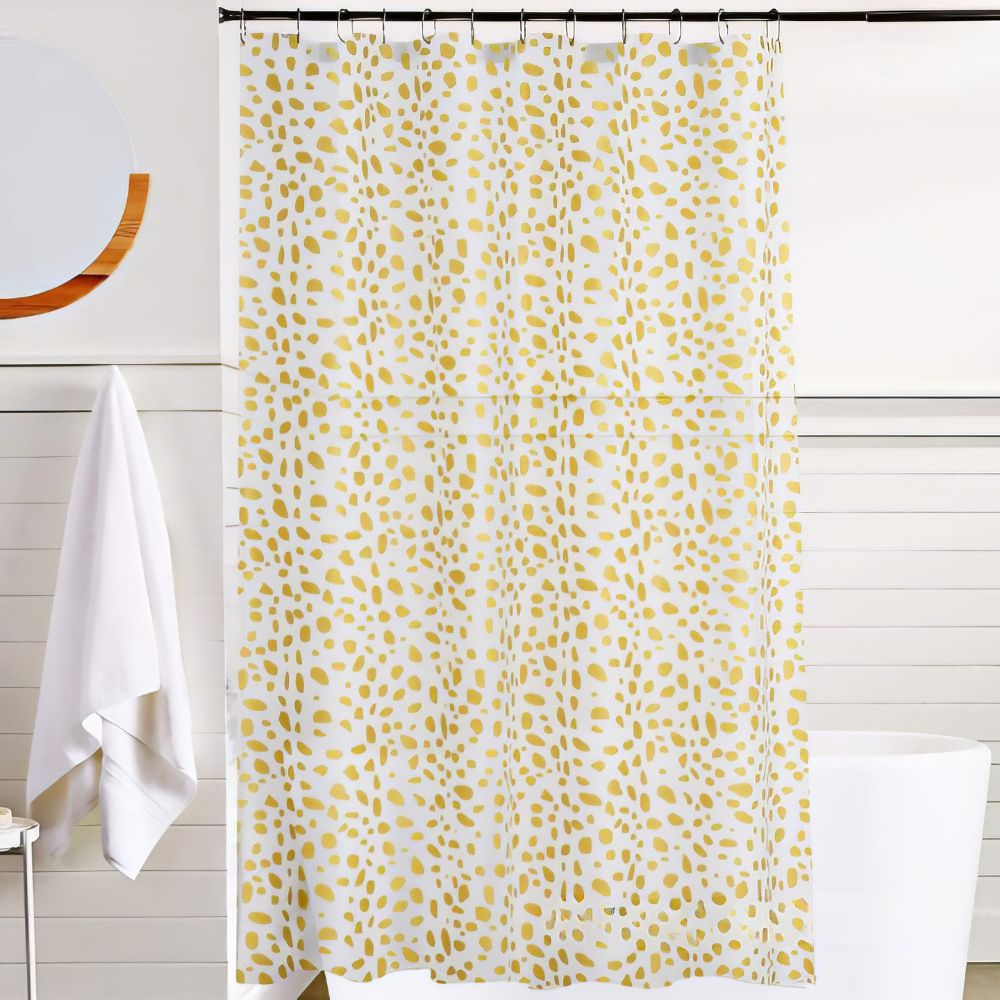 Шторка для ванної та душу з PEVA з пластиковими гачками із золотистим принтом 180x180 см Білий Шторка для ванної та душу з PEVA з пластиковими гачками із золотистим принтом 180x180 см Білий