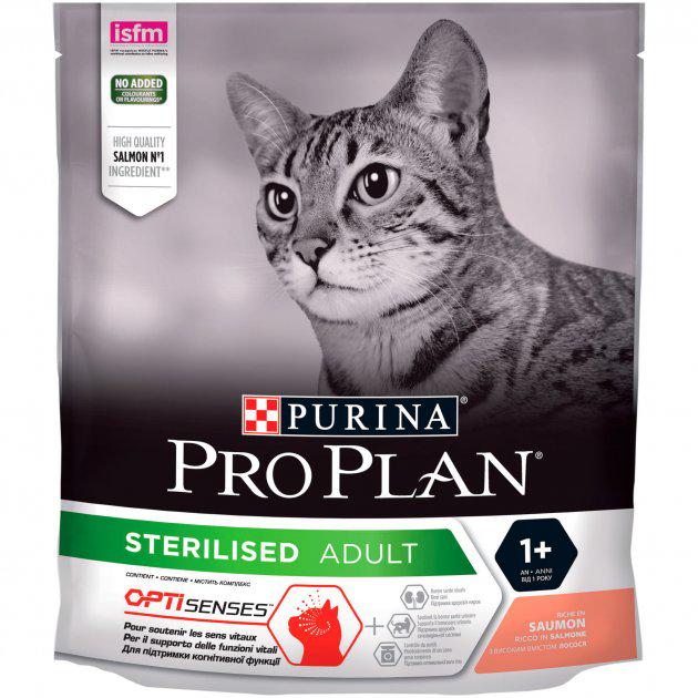 Корм сухий для стерилізованих кішок та котів Purina Pro Plan Sterilised 1+ з лососем 400 г (7613036544832)