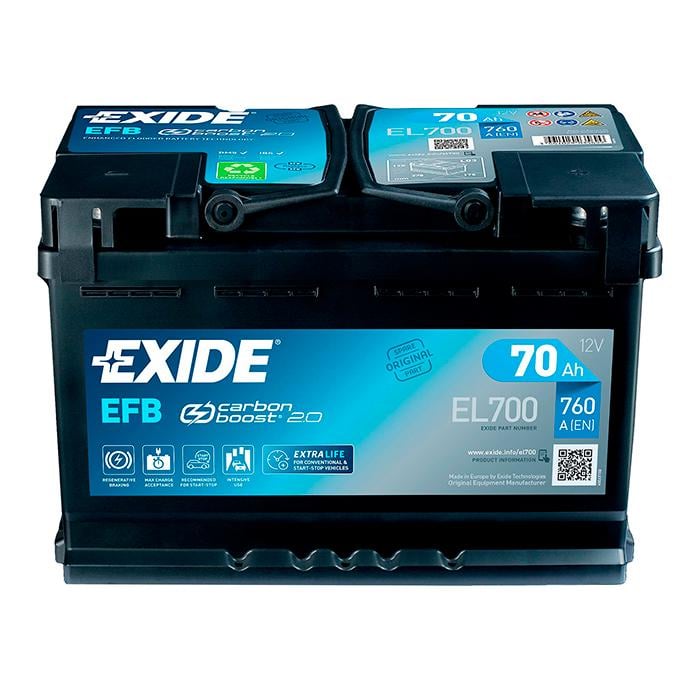 Акумулятор автомобільний EXIDE Start-Stop EFB EL700 EN 6СТ-70Ah АзЕ 760A (69561)