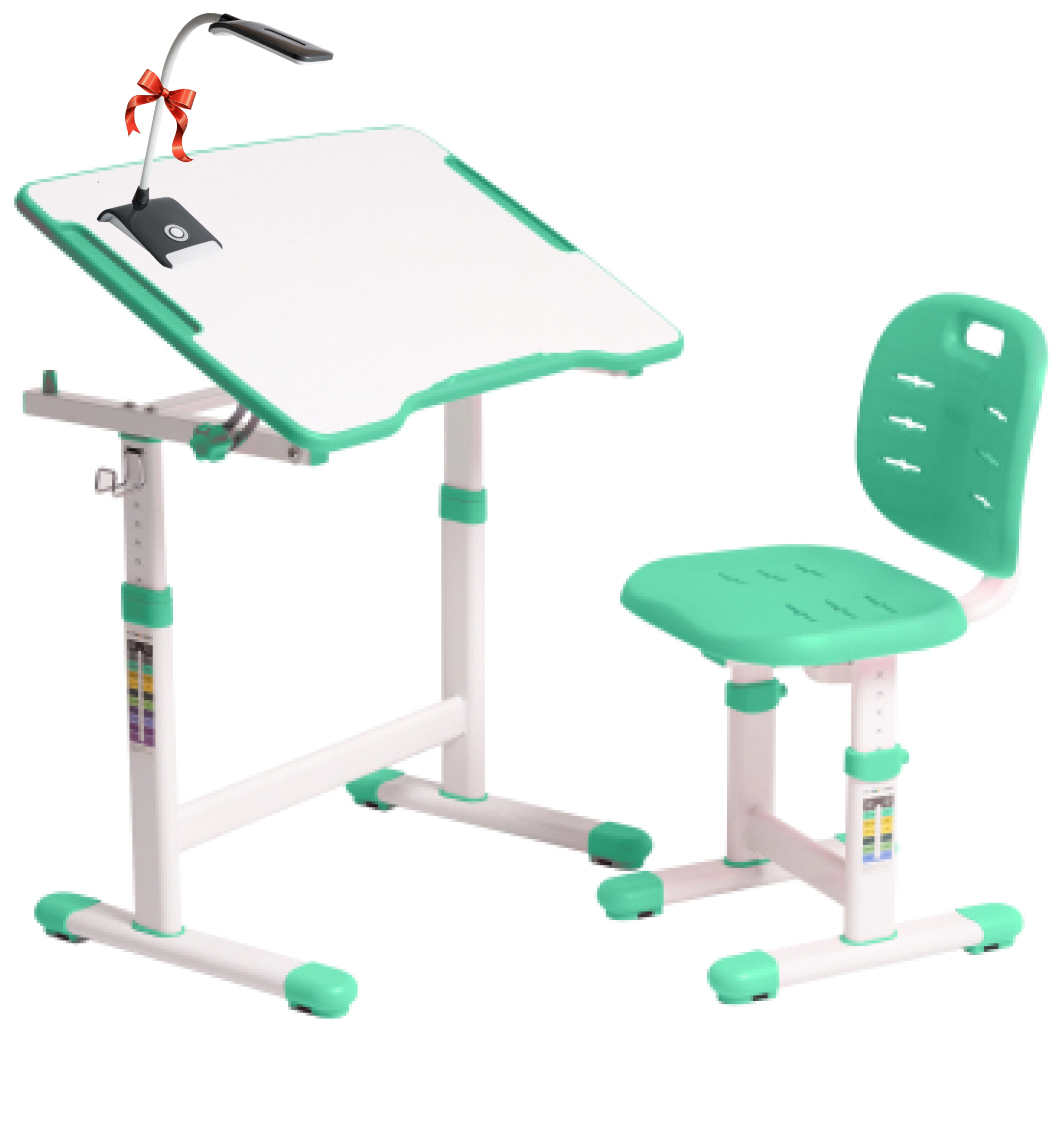 Комплект FunDesk Omino школьная парта/стул с настольной лампой Green (3866333) - фото 5 Комплект FunDesk Omino школьная парта/стул с настольной лампой Green (3866333) - фото 5