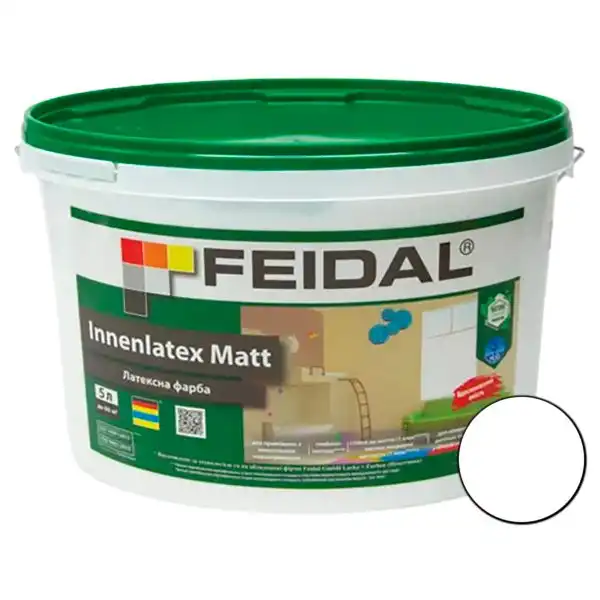 Фарба Feidal Innenlatex Matt база А латексна для внутрішніх робіт матове покриття 5 л Білий (1814983694) - фото 1 Фарба Feidal Innenlatex Matt база А латексна для внутрішніх робіт матове покриття 5 л Білий (1814983694) - фото 1
