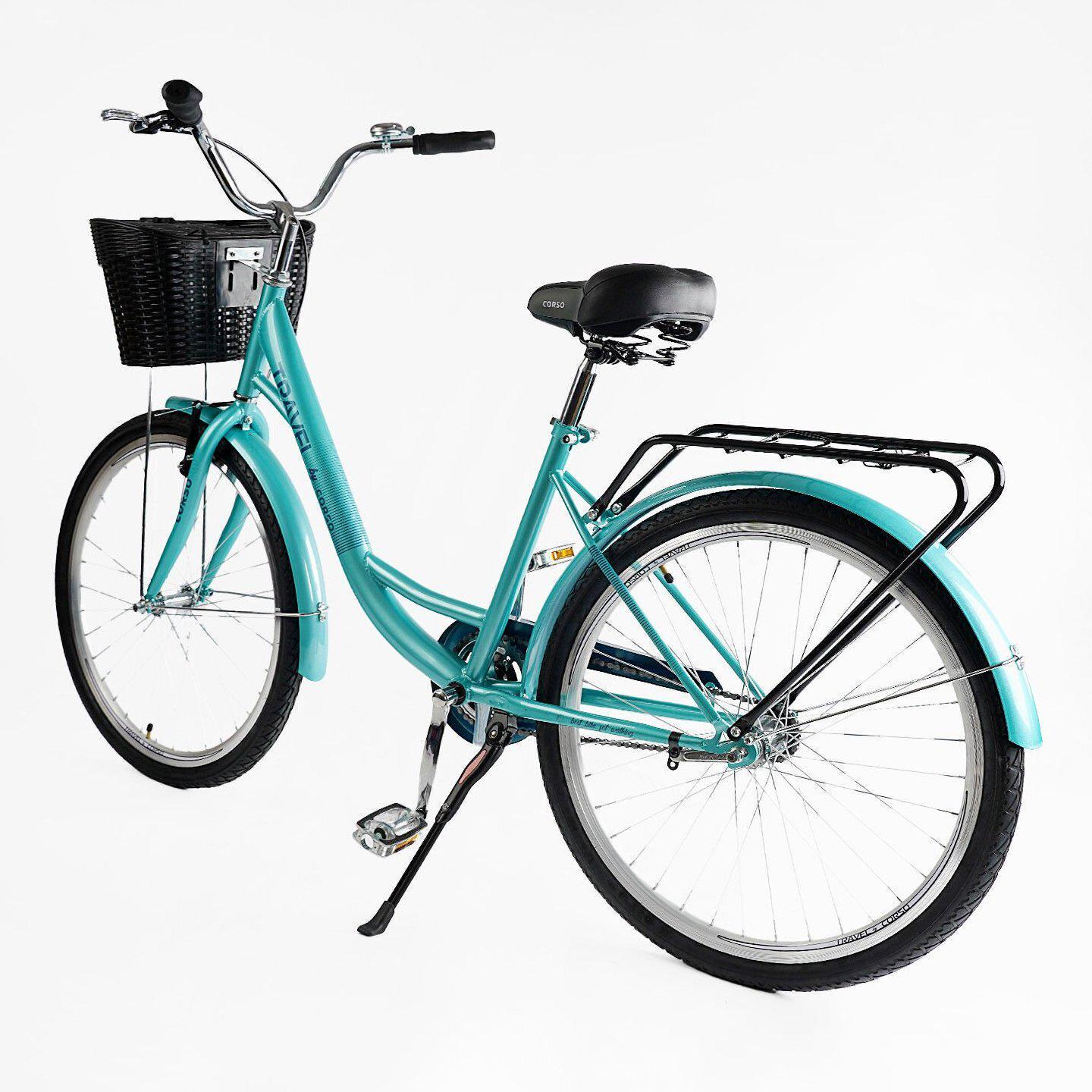 Велосипед городской Corso Travel с корзиной и багажником рама 16,5/26" Бирюзовый - фото 3 Велосипед городской Corso Travel с корзиной и багажником рама 16,5/26" Бирюзовый - фото 3
