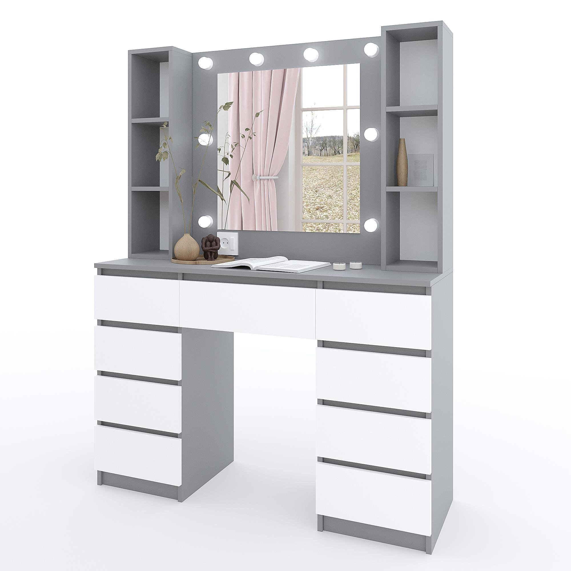 Туалетный столик с подсветкой ТЗ-Лайт Дабл 1600х1200х400 мм Антрацит/Белый - фото 2