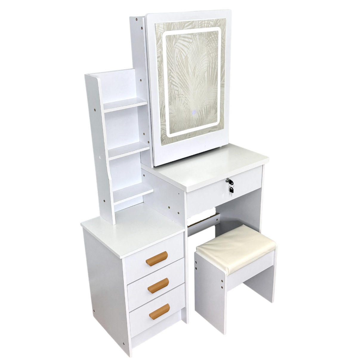 Туалетний столик з пуфом/прямокутним дзеркалом та підсвіткою Білий (TSDM-84-White)