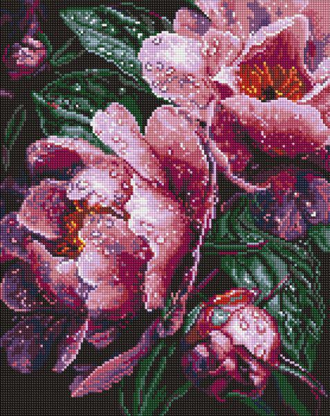 Алмазная мозаика Ideyka Розовые пионы под дождем 40x50 см (Id-AMO8363)