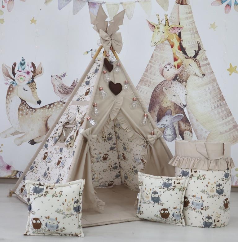 Вігвам дитячий для дівчинки Совуня з матрацом і подушками з кошиком для білизни - фото 3 Вігвам дитячий для дівчинки Совуня з матрацом і подушками з кошиком для білизни - фото 3